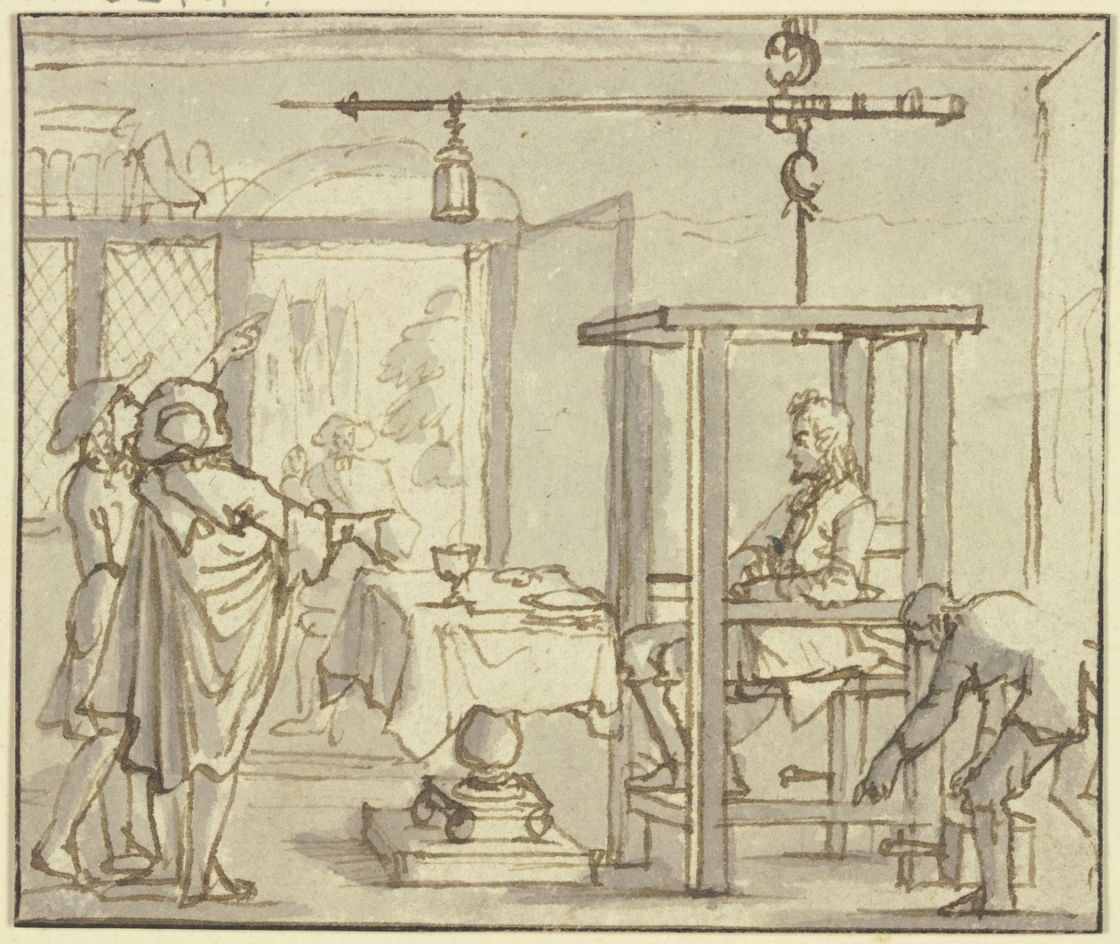Two Doctors Have a Man Weighed on a Scale after Eating by Jan Luyken