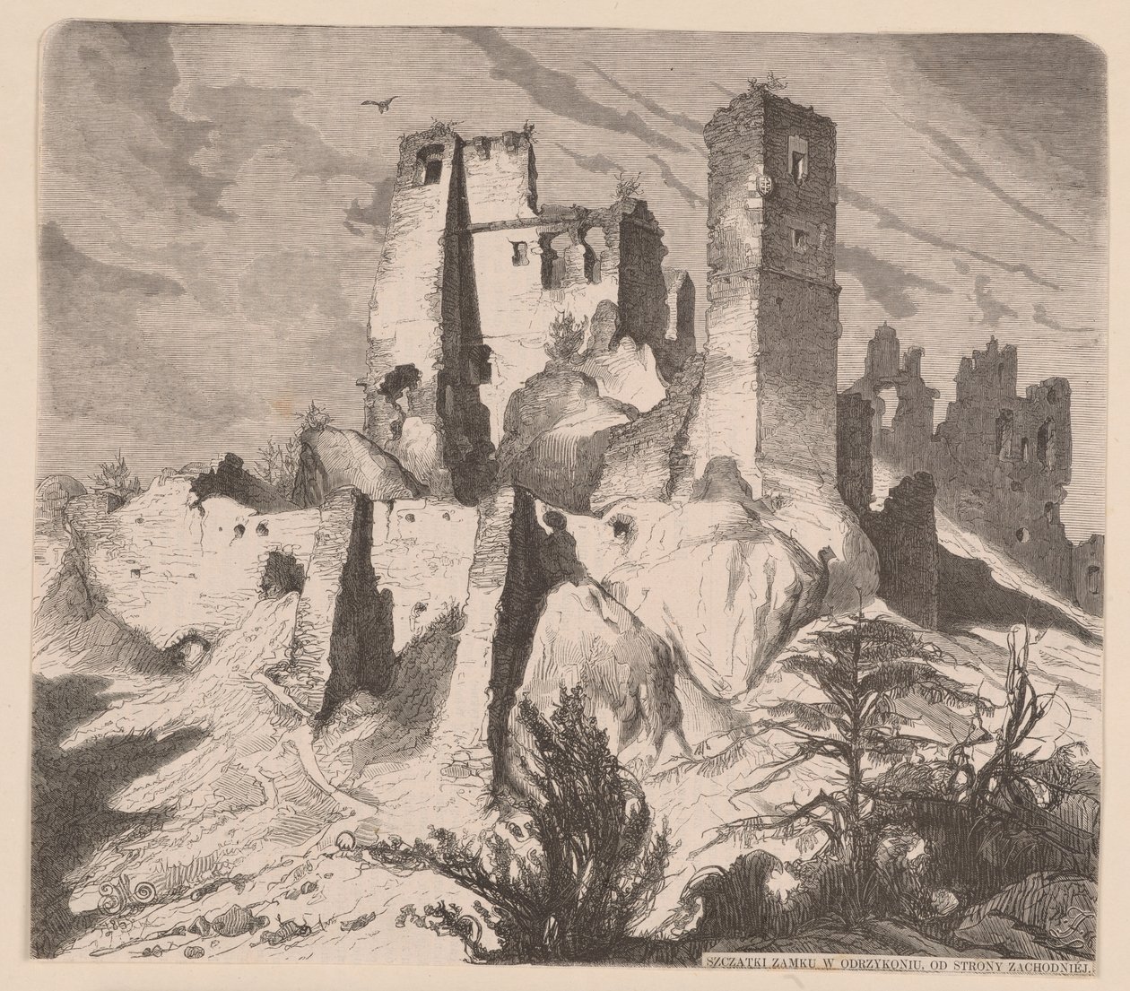 Ruins of the Castle in Odrzykoń, 1865 - Woodcut after a Drawing by Jan Matejko by Jan Matejko