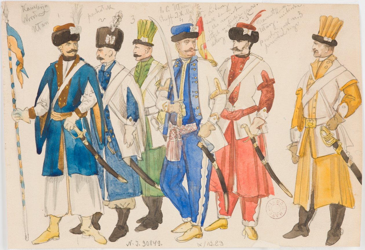 Costume Studies - A Series of Male Figures in Military Uniforms by Jan Matejko