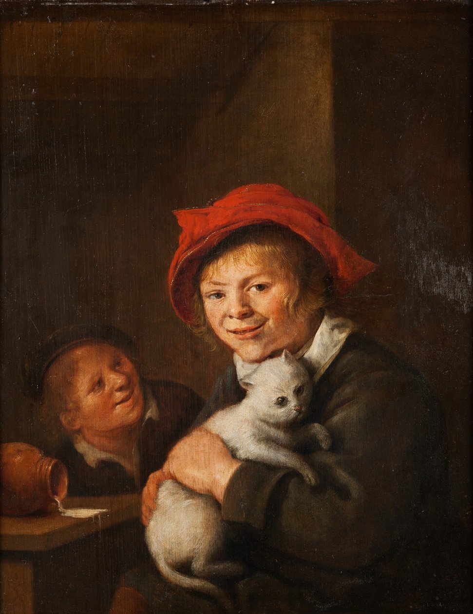 Two Boys Playing with a Cat by Jan Miense Molenaer