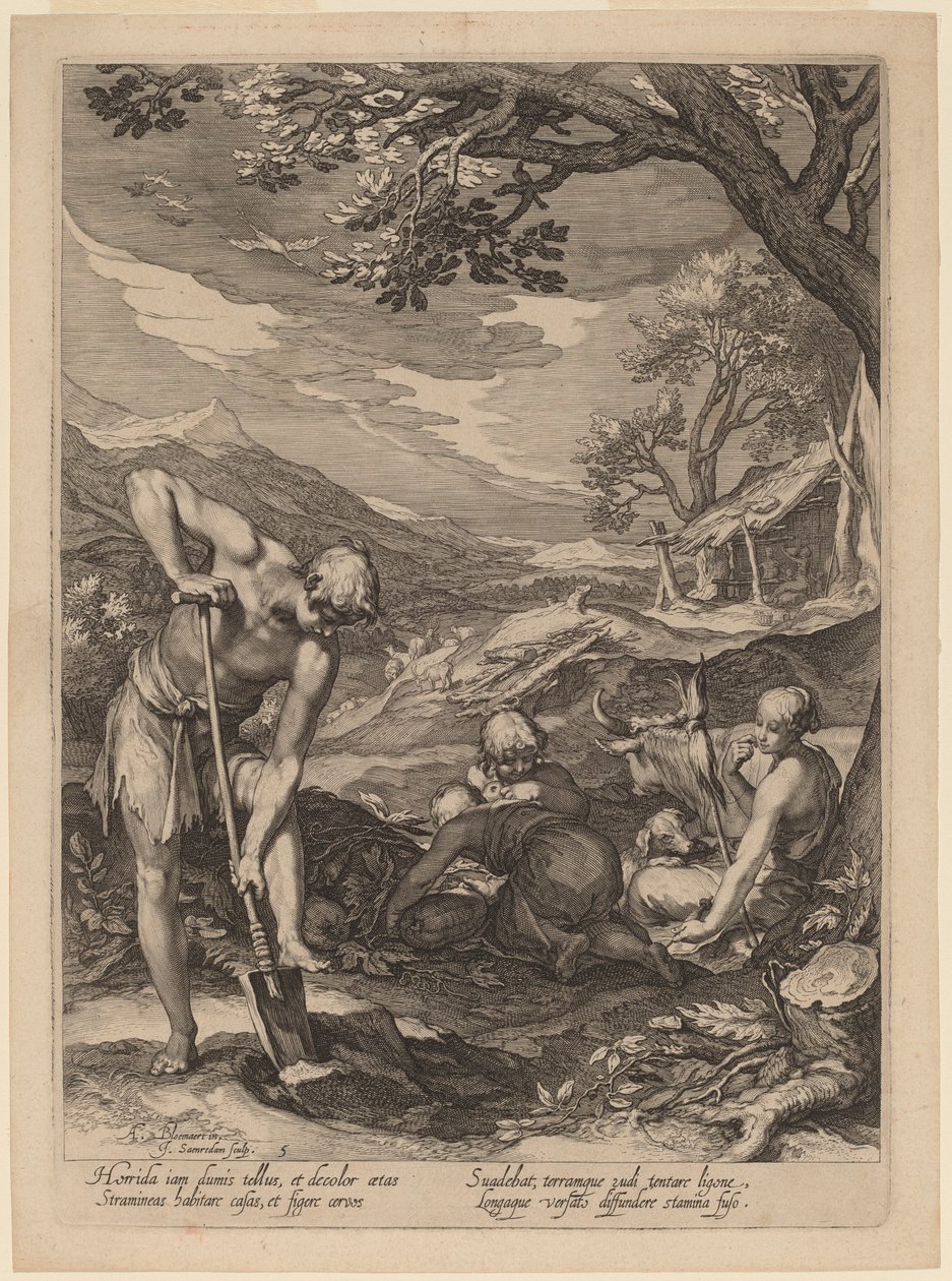 Adam and Eve Working by Jan Pietersz Saenredam after Abraham Bloemaert
