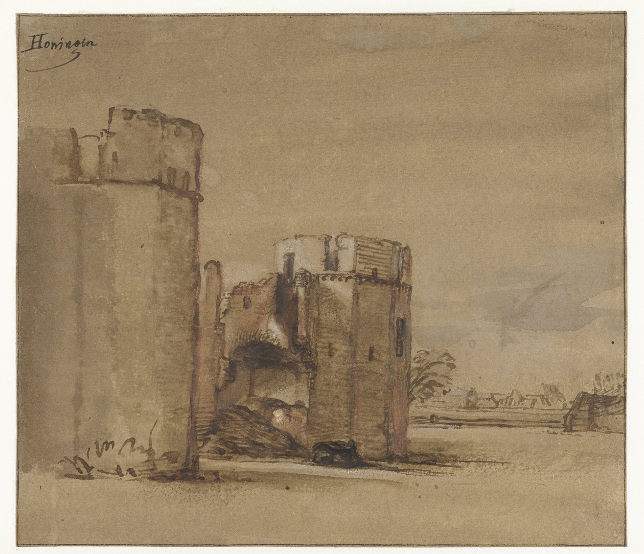 View of Kasteel Honingen near Rotterdam by Jan Ruyscher (attributed to)