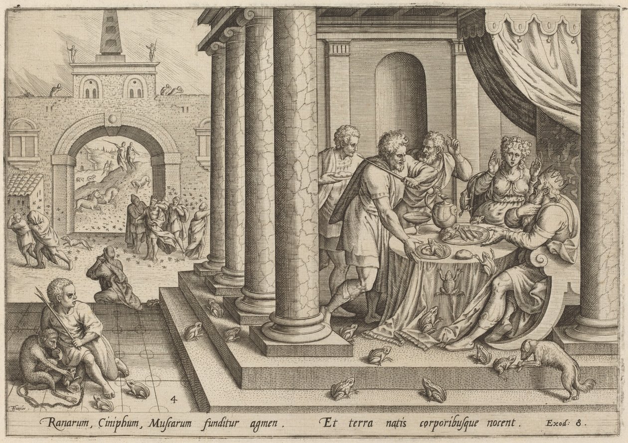 The Plague of Frogs by Jan Sadeler I, after Maarten van Cleef