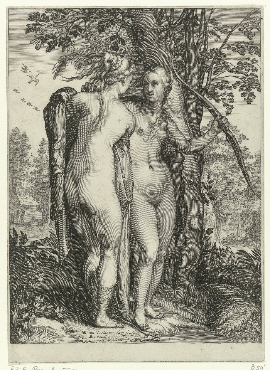 Diana and a Nymph before a Tree (Diana and Her Nymphs) by Jan Saenredam