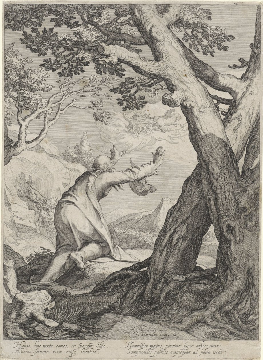 Elijah Leaves the World in a Fiery Chariot and Leaves His Mantle for Elisha by Jan Saenredam