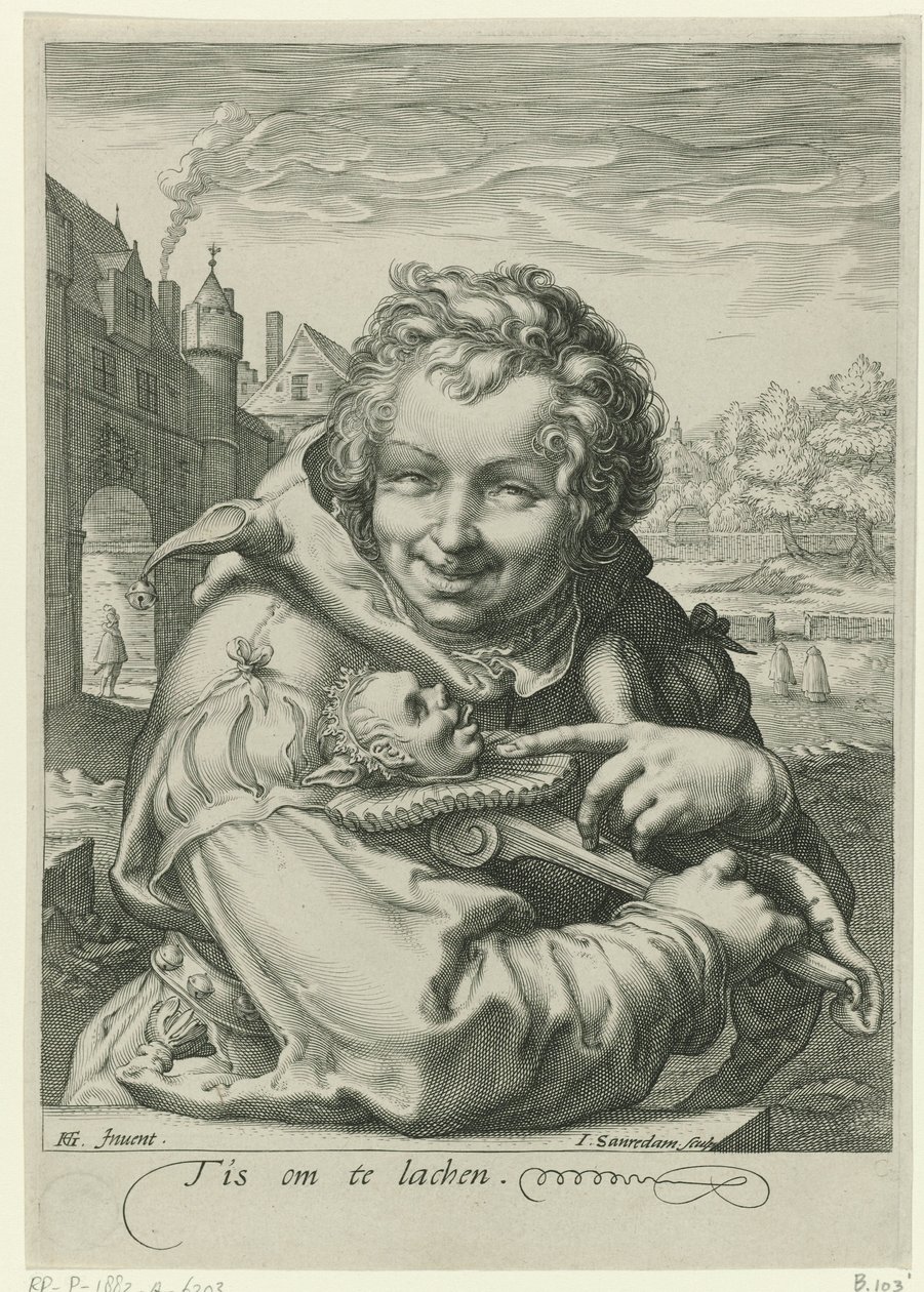 Laughing Jester with a Staff by Jan Saenredam