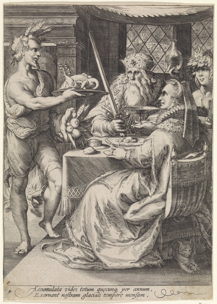 Winter, Company at a Set Table (Four Seasons series) by Jan Saenredam