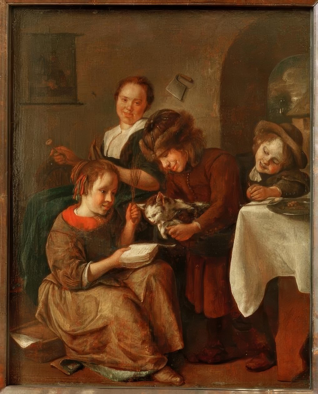 Children Teaching a Cat to Read by Jan Havickszoon Steen