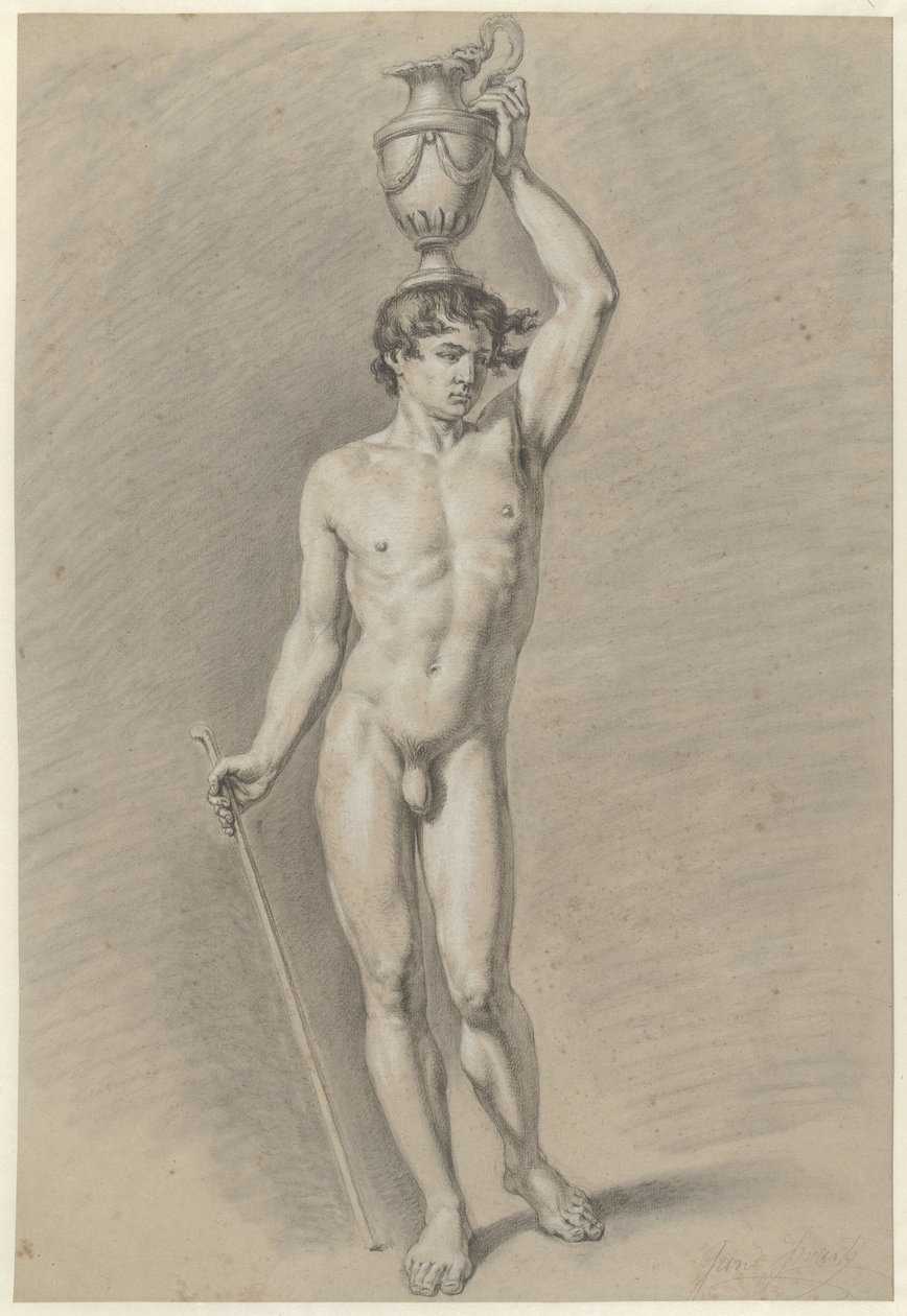 Standing Male Nude with a Vase on the Head by Jan Swart