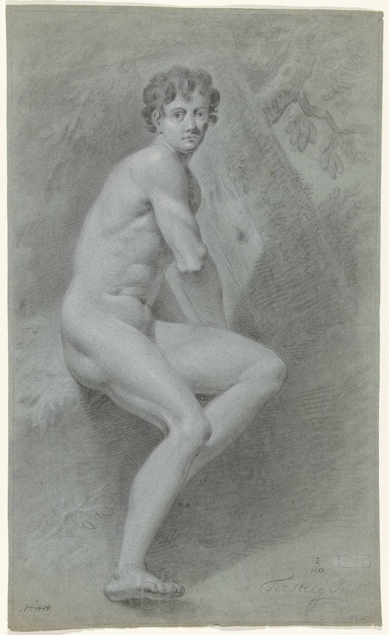Sitting Male Nude, to the Right, in Front of a Tree by Jan Tersteeg (possibly)