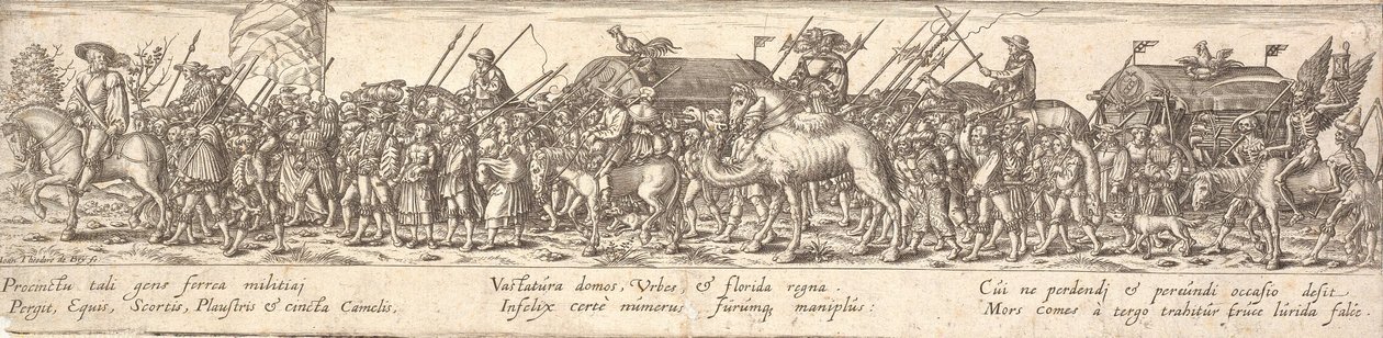 Troop of Soldiers with Baggage Wagon and Death on Horseback by Jan Theodor de Bry