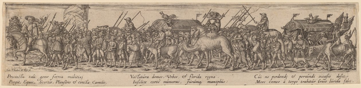 Army Train and Death by Jan Theodor de Bry after Erhard Schön