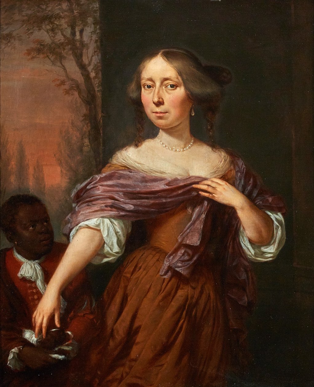 Portrait of Jacomina le Pla, with a Servant by Jan Verkolje