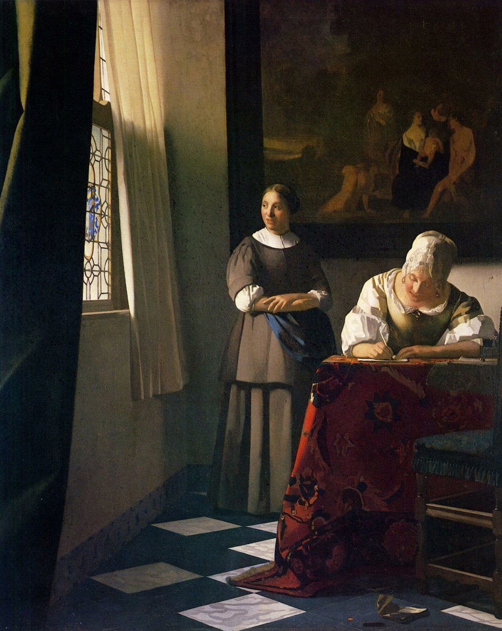 Lady Writing a Letter with Her Maid by Jan Vermeer van Delft