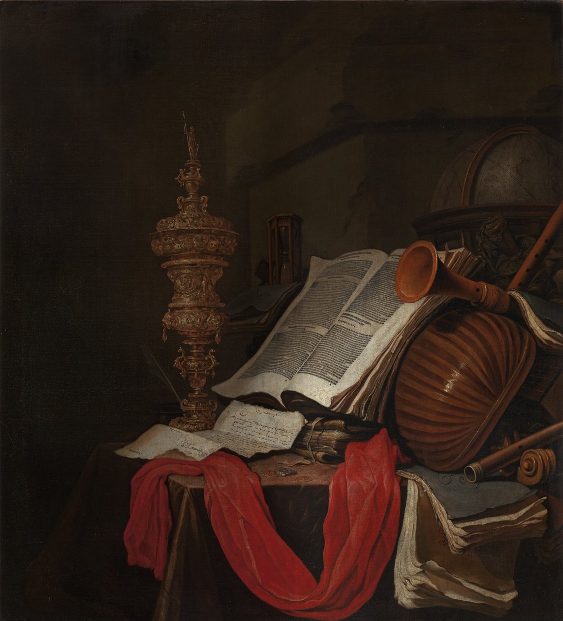 Still life with musical instruments and books Vanitas by Jan Vermeulen