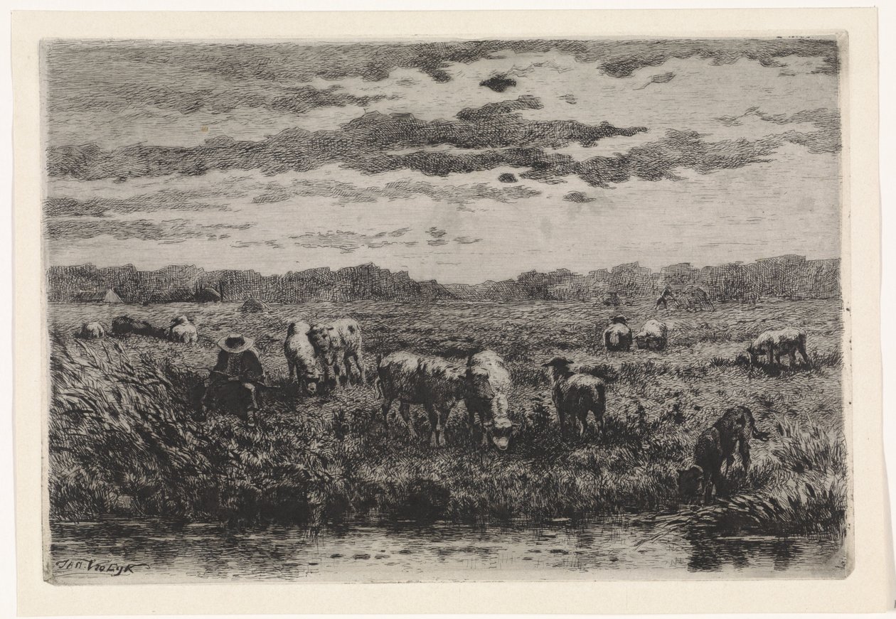 Landscape with Sheep by Johannes Martinus Vrolijk