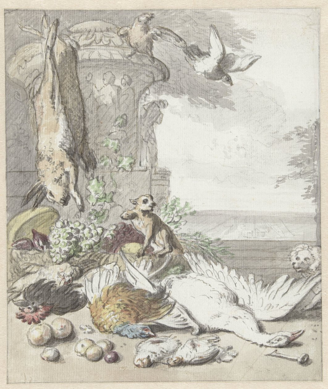 Dead Game, a Monkey, a Dog, and Some Birds by Jan Baptist Weenix