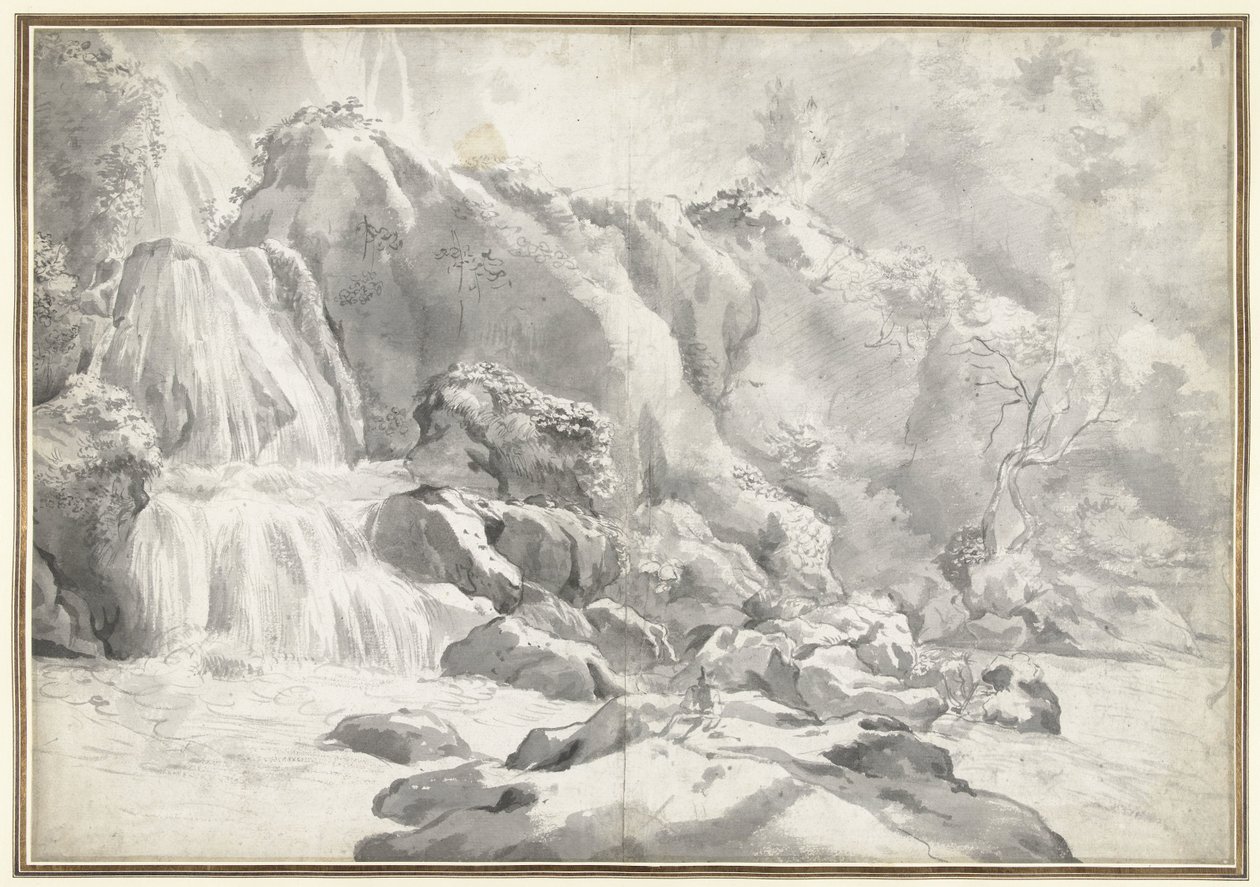 View of the Cascade at Tivoli with a Draughtsman by Jan Worst (attributed to)