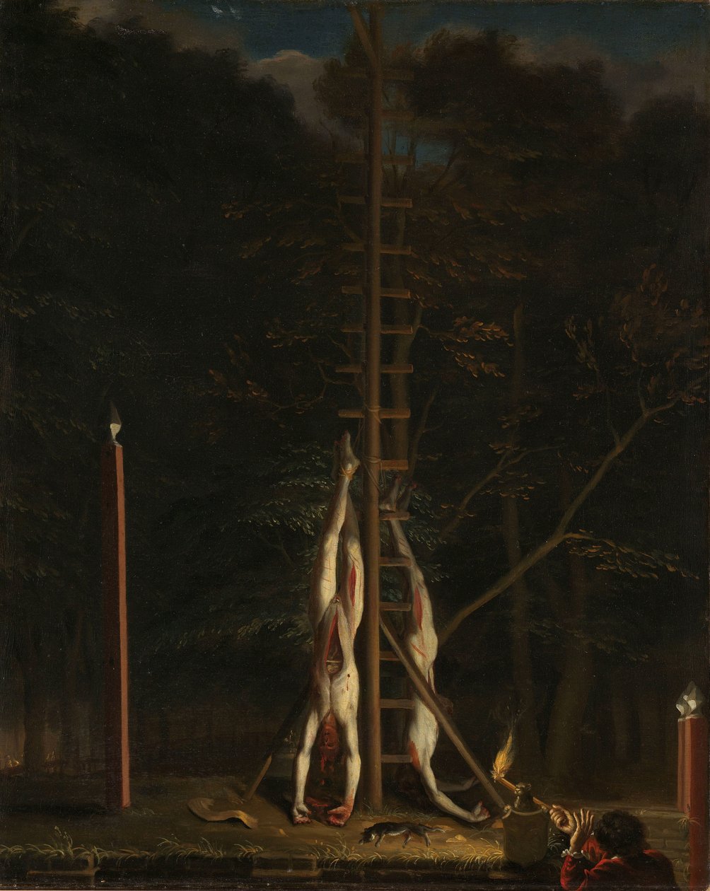 The Corpses of the De Witt Brothers, Jan and Cornelis, Hanging on the Groene Zoodje on the Vijverberg, The Hague, 1672 by Jan de Baen (attributed to)