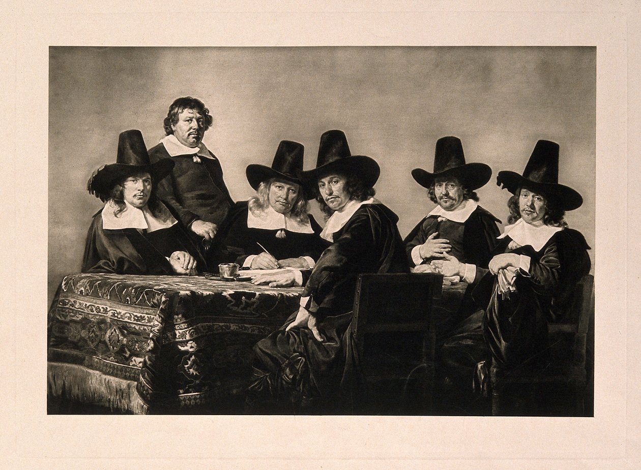 The Governors of the Hospital for Poor Children, Haarlem. Photogravure after J. de Bray, 1663. by Jan de Bray