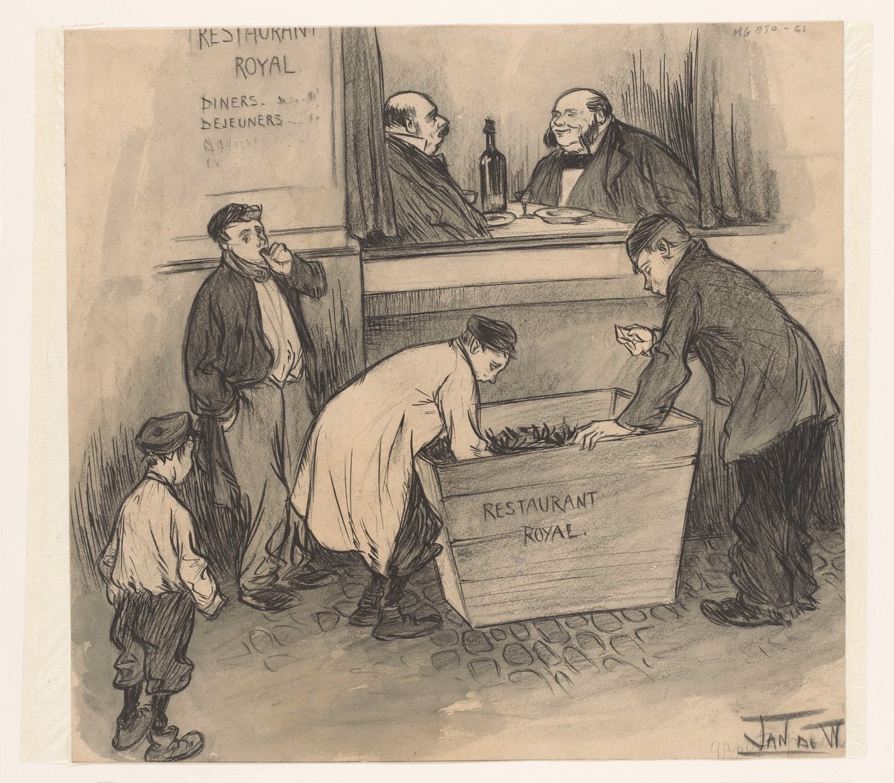 In Front of Restaurant Royal - The Hague, February 1896 by Jan de Waardt (signed by artist)