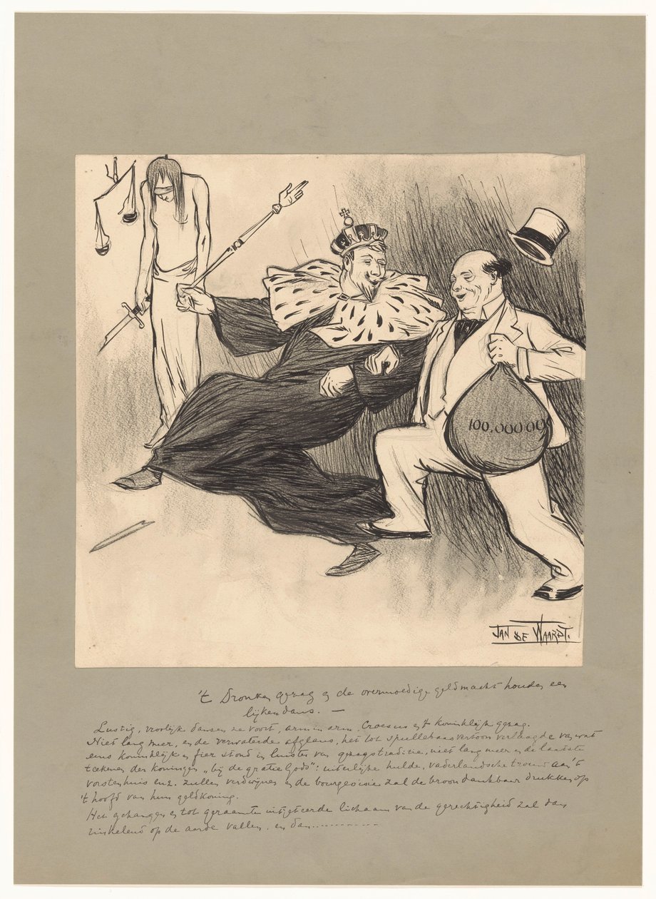The Drunken Authority and the Arrogant Money Power Hold a Corpse Dance by Jan de Waardt (signed by artist)
