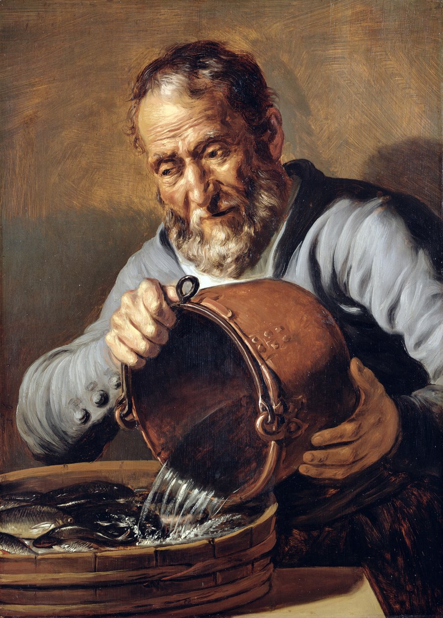 Water and Old Age: Fishmonger with Bucket and Tub of Fish by Jan the Elder Lievens