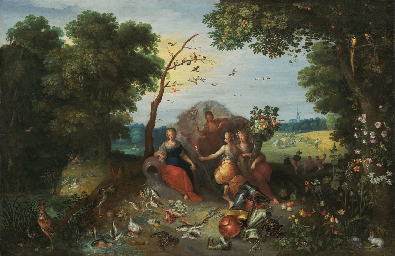 Landscape with Allegories of the Four Elements by Jan the Younger & Francken or Franck Ambrosius II (c.1590-1632) Brueghel