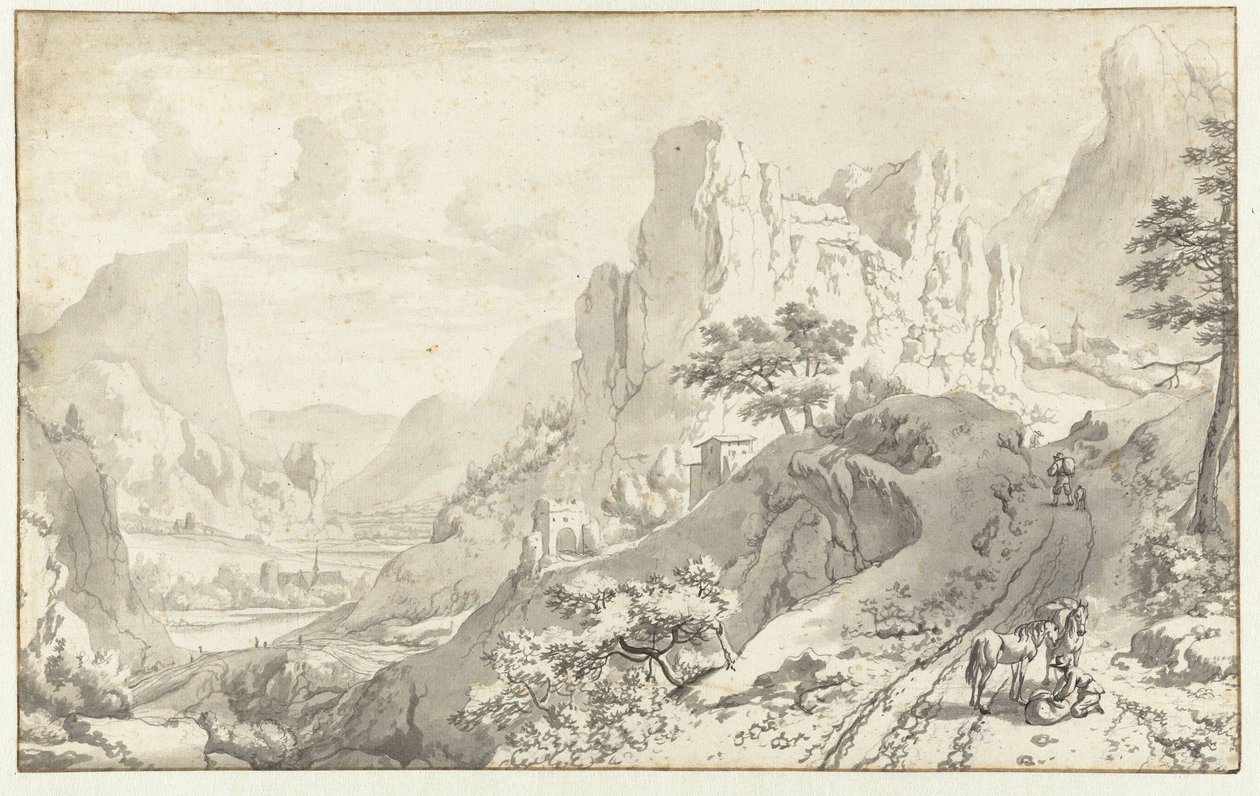 Mountain Landscape with Travellers on a Road by Jan van Aken