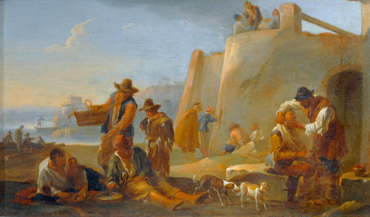 The Neapolitan Barber, Scene of Popular Life in Rome by Jan van Bike Miel