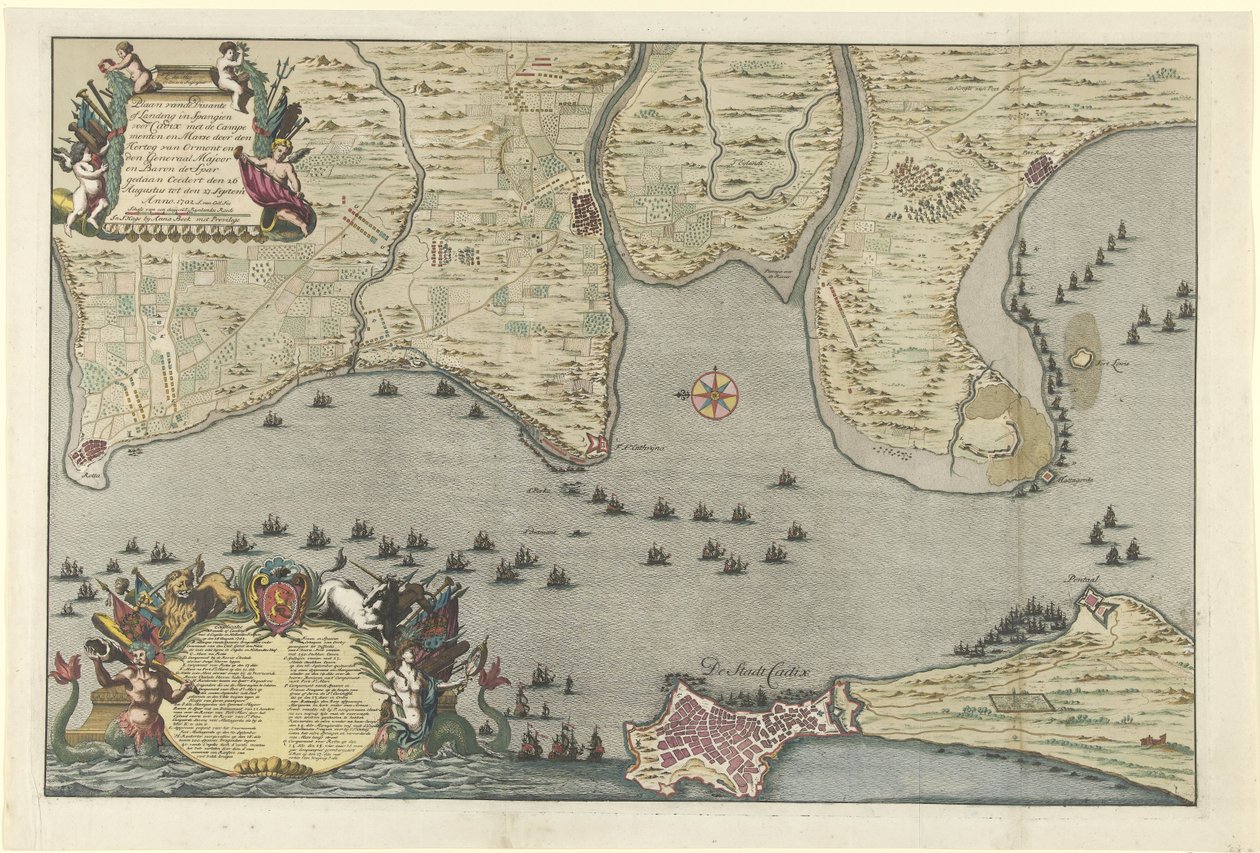 Map of the Landing and Expedition of the Allies at Cadiz, 1702 by Jan van Call (I)