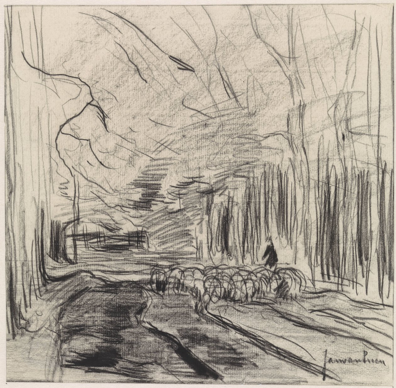 Flock of Sheep in a Forest by Jan van Essen