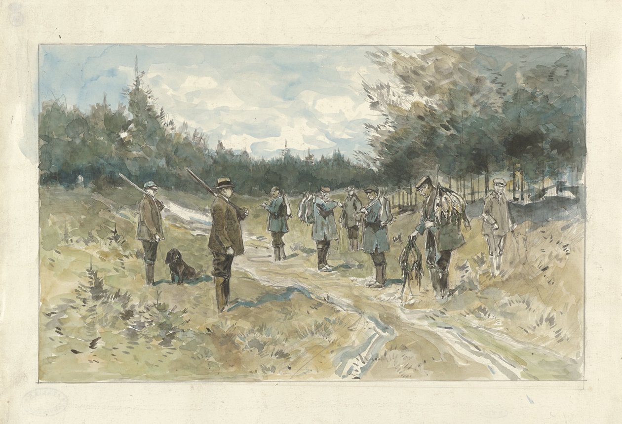 Landscape with Group of Hunters After the Hunt on the Leusderhei by Jan van Essen