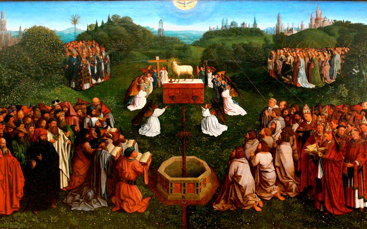Adoration of the Lamb from the Ghent Altarpiece by Jan van Eyck