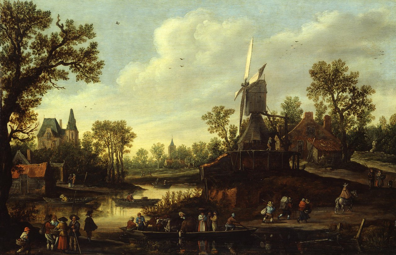 River Landscape with a Ferry by Jan van Goyen