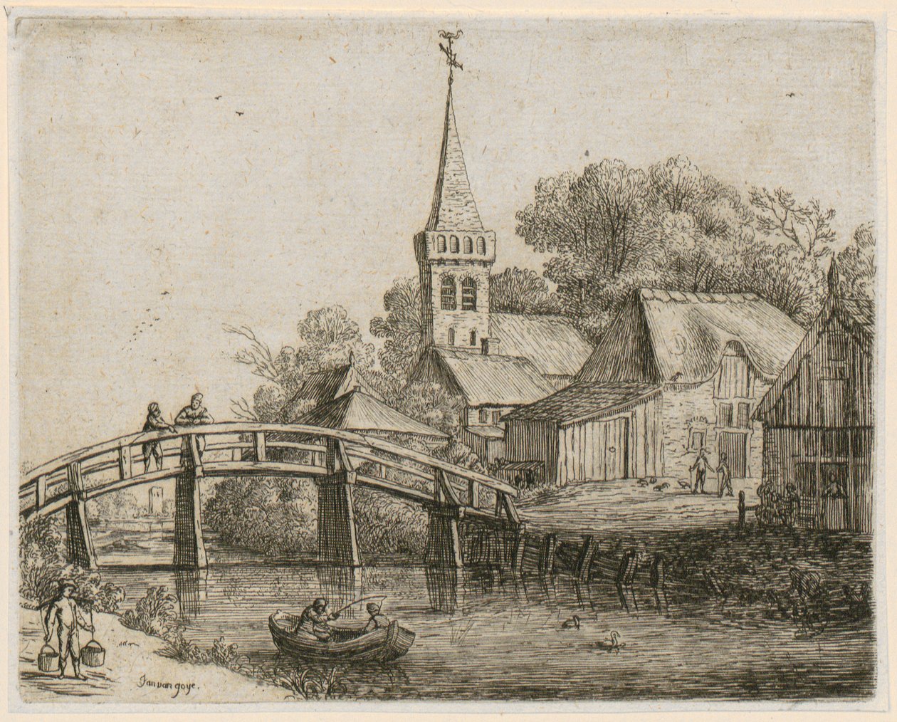 Wooden Bridge, Plate 4 from the Series "Various Landscapes" by Jan van Goyen