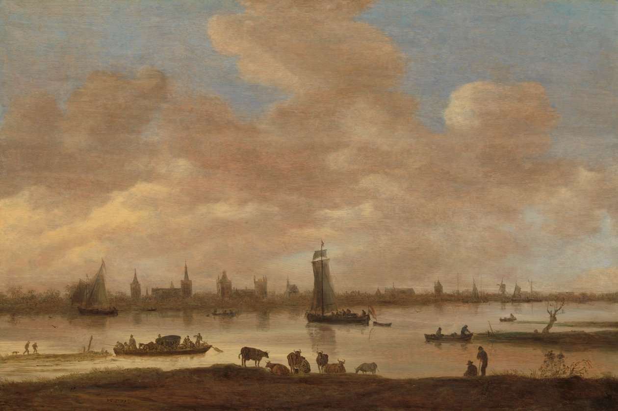 View of an Imaginary Town across a River, with the Tower of Saint Pol in Vianen by Jan van Goyen