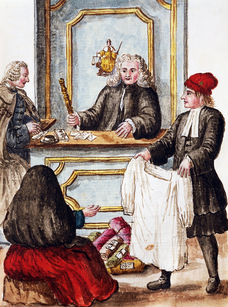 Pawn shop, illustration from Illustrated book of Venetian costumes, by Jan Grevenbroeck, watercolour, Italy by Jan van Grevenbroeck