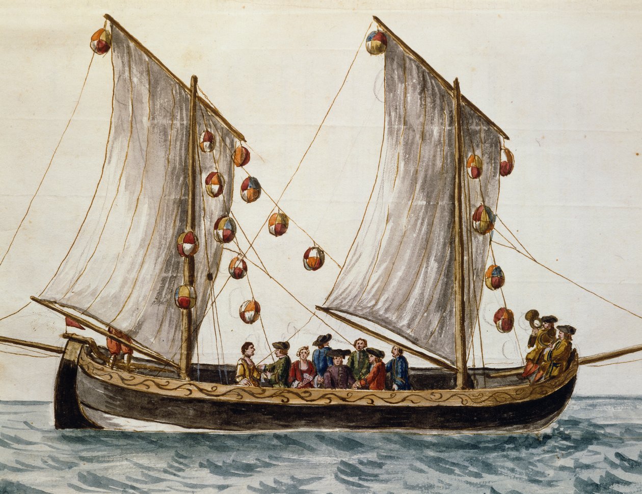 Venetian boat decked out for Feast of Redeemer, by Jan Grevenbroeck, watercolour, Italy by Jan van Grevenbroeck