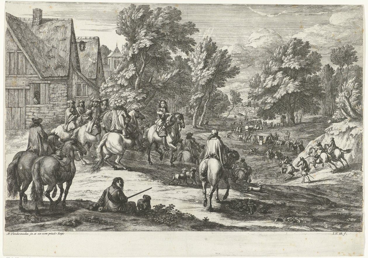 View of a Village with Riders in the Foreground by Jan van Huchtenburg
