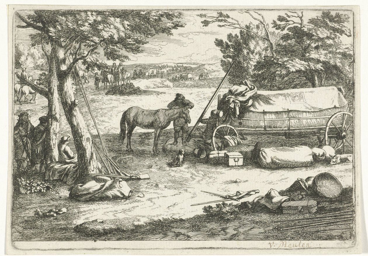 Landscape with Cart and Figures by Jan van Huchtenburg