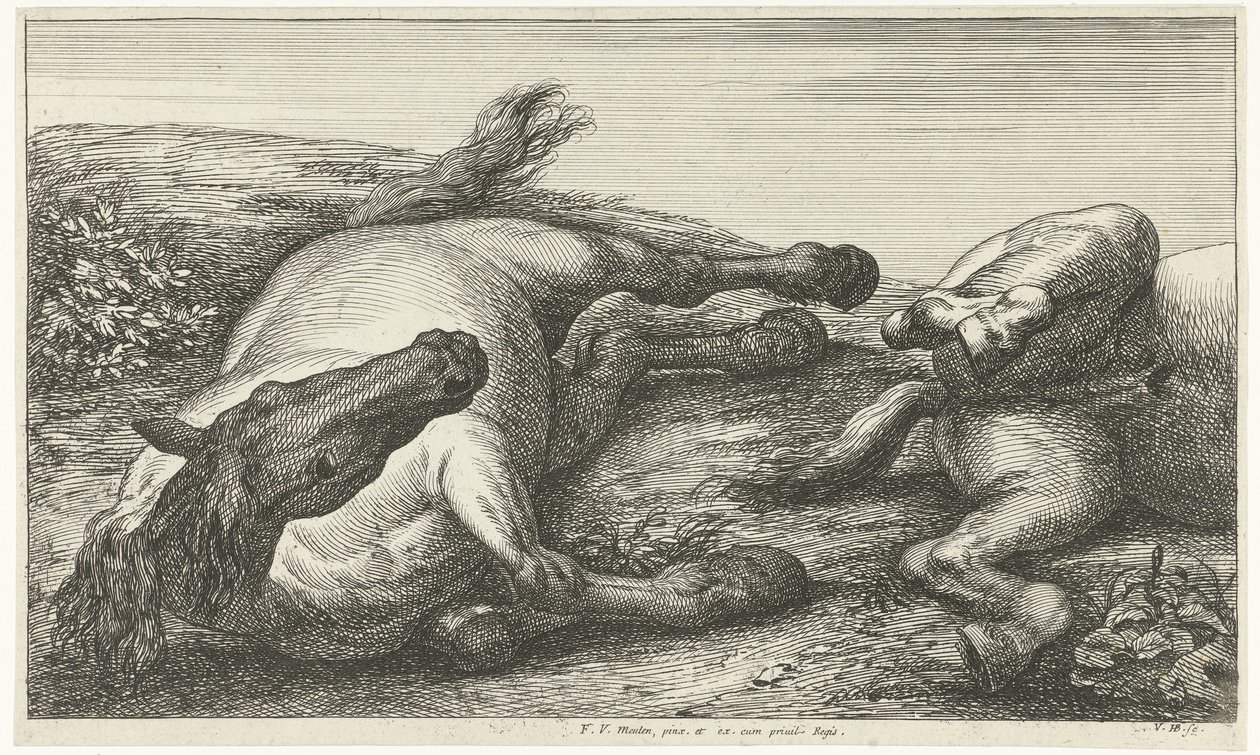 Two Fallen Horses, the Left One Seen from the Front (Fallen Horses series) by Jan van Huchtenburg