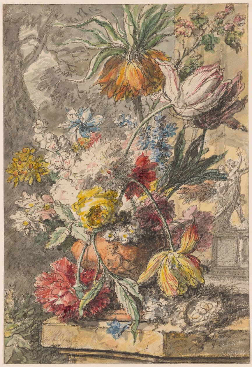 Flowers in an Urn and Bird