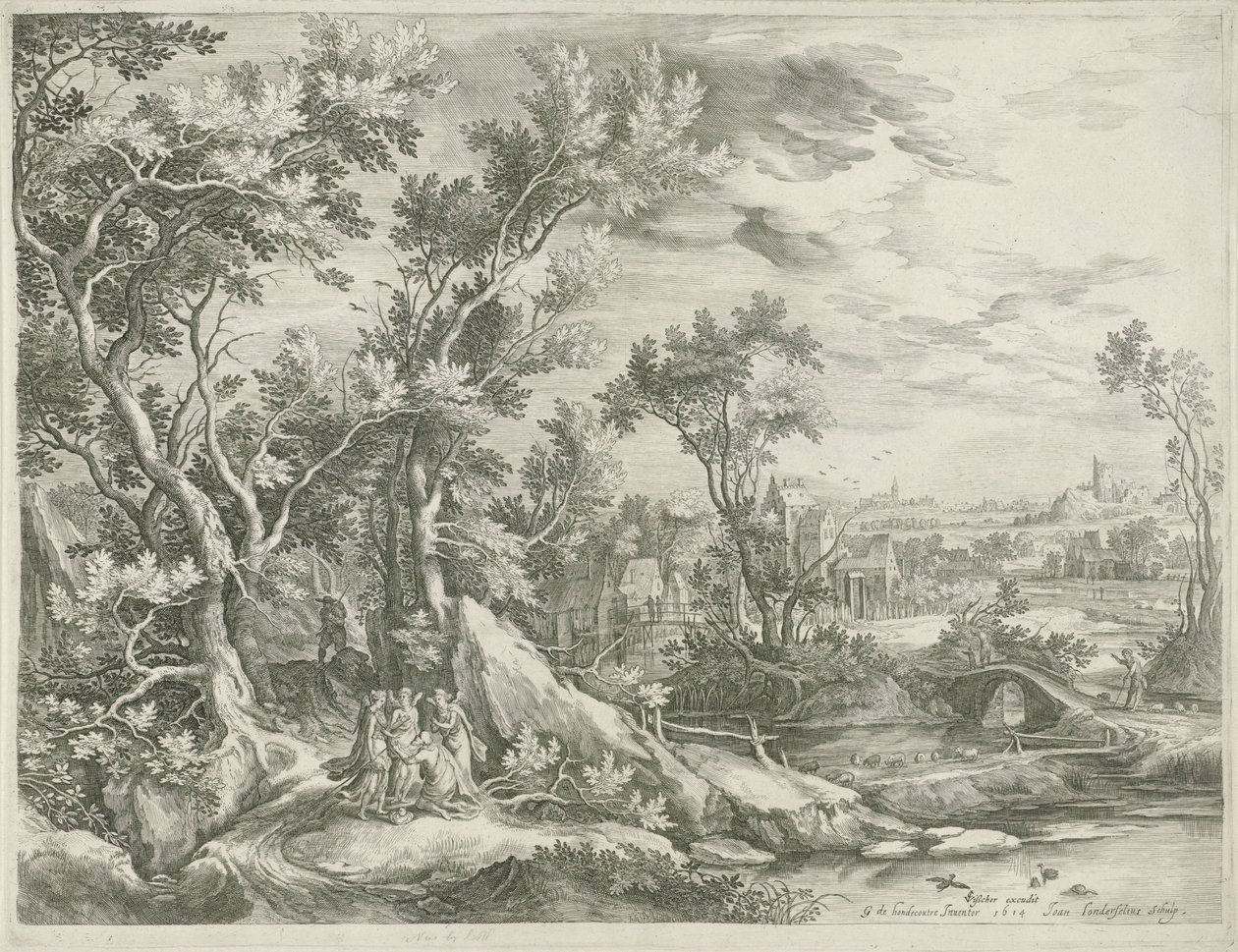 Landscape with Abraham Pleading with the Three Angels to Spare Sodom by Jan van Londerseel