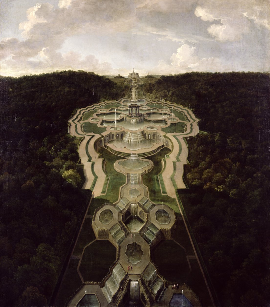 View over the Great Plaza with Temple at the Beginning of the Second Third of the Waterfalls to the Octagon by Jan van Nickelen