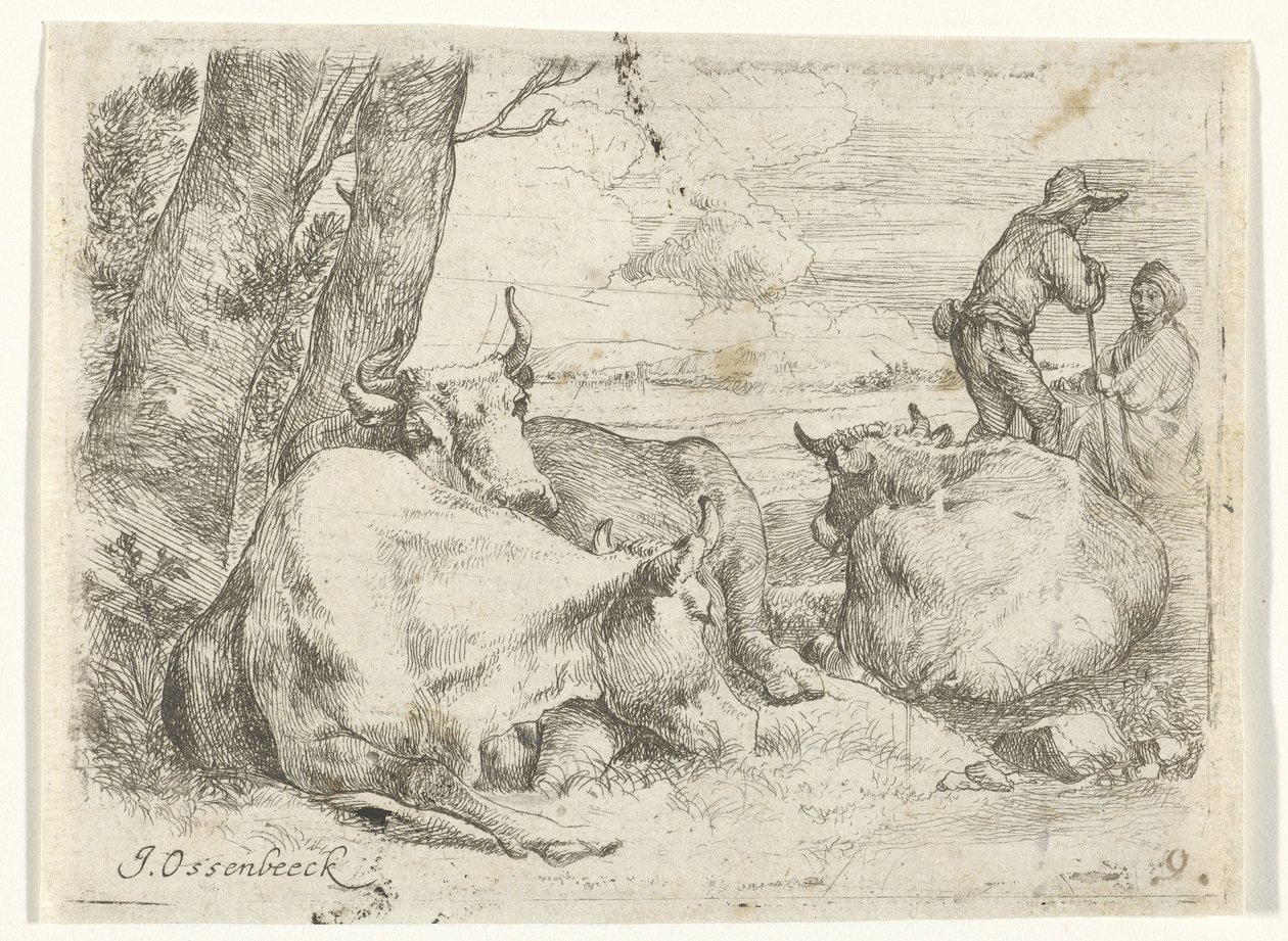 Three Cows and Two Shepherds by Jan van Ossenbeeck