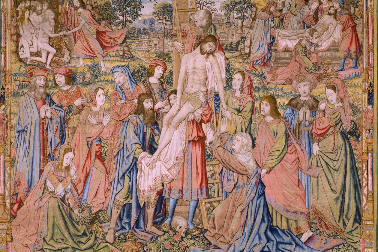 Flemish Tapestry. Series The Passion of Christ: Descent from the Cross. Manufacture Pieter van Aelst. Cartoonist Jan van Roome. Ca 1507-1520. (Detail) by Jan van Roome
