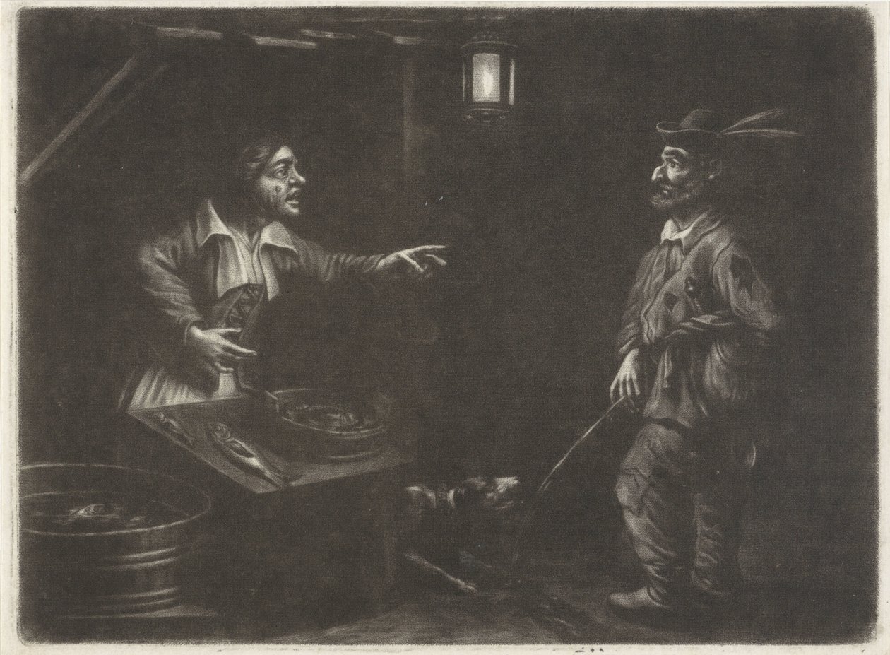Night Scene with Fish Seller and a Urinating Man by Jan van Somer