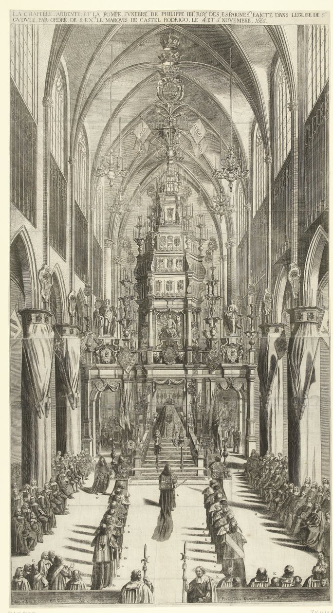 Funeral Service for Philip IV in Brussels, 1665 (The Chapel Ardente and the Funeral Procession of Philip III, King of Spain, Held in the Church of St. Gudula by Order of His Excellency the Marquis of Castel Rodrigo on November 4 and 5, 1665) by Jan van Troyen