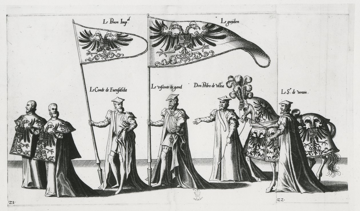 Imperial banner at the Funeral Procession of Emperor Charles V by Jan van and Doetechum Lucas van and Bol Hans Doetechum the elder